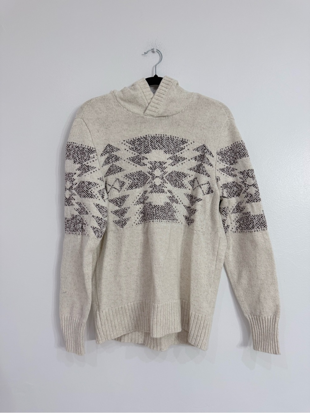 Vintage American Eagle Outfitters Cream Hooded Sweater with Dark Pattern